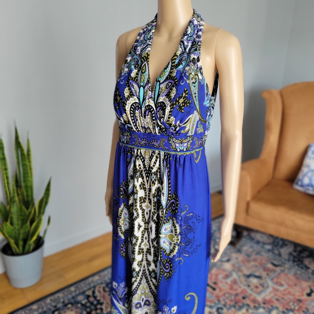 Valerie Bertinelli Blue & White Paisley Maxi Dress